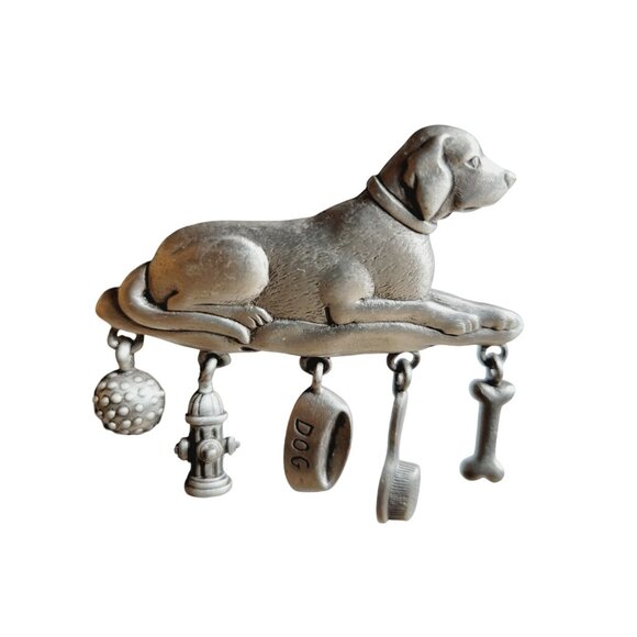 Dog pin brooch JJ pewter Charms Include bone brush ball food and Hydrant - Picture 2 of 5